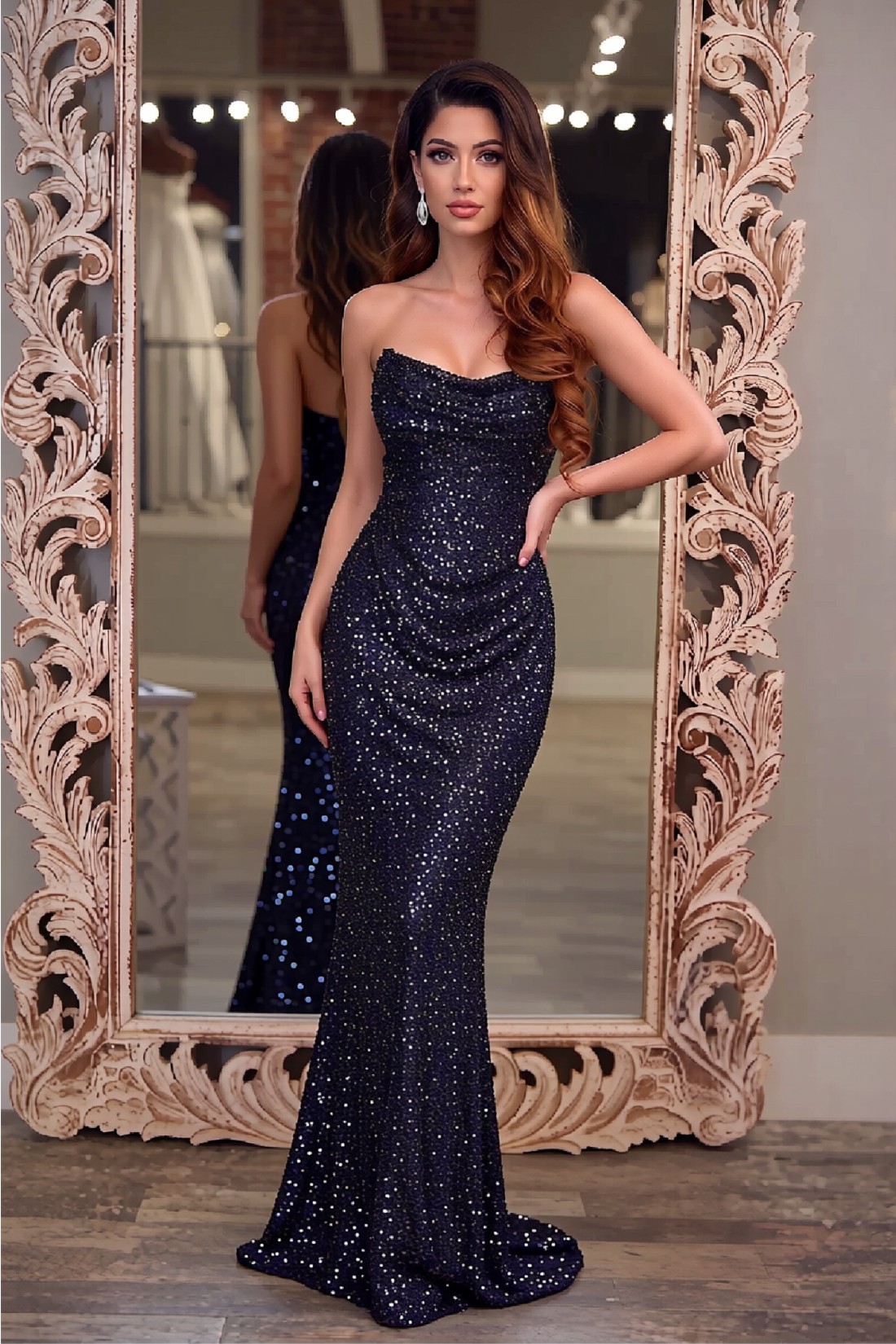 Elegant Mermaid Beaded Long Prom Dress With Pearls