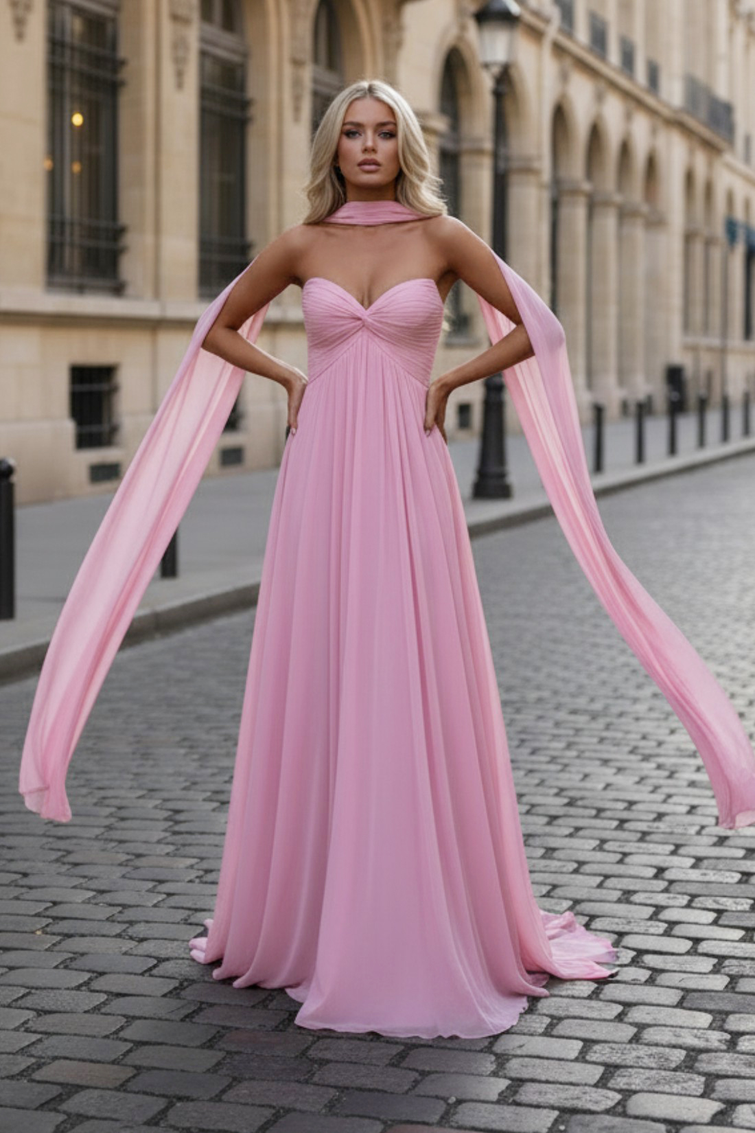 Pink Sweetheart Strapless Mermaid Long Prom Dress With Cloak