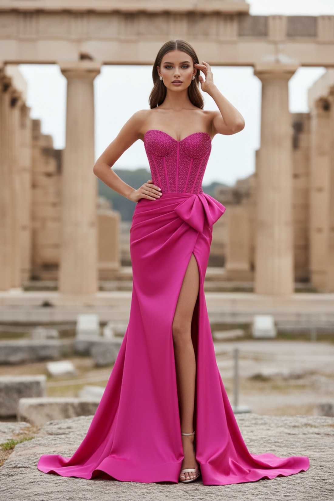 Mermaid Pink Sheath Strapless Sweetheart Long Prom Dress With Beads