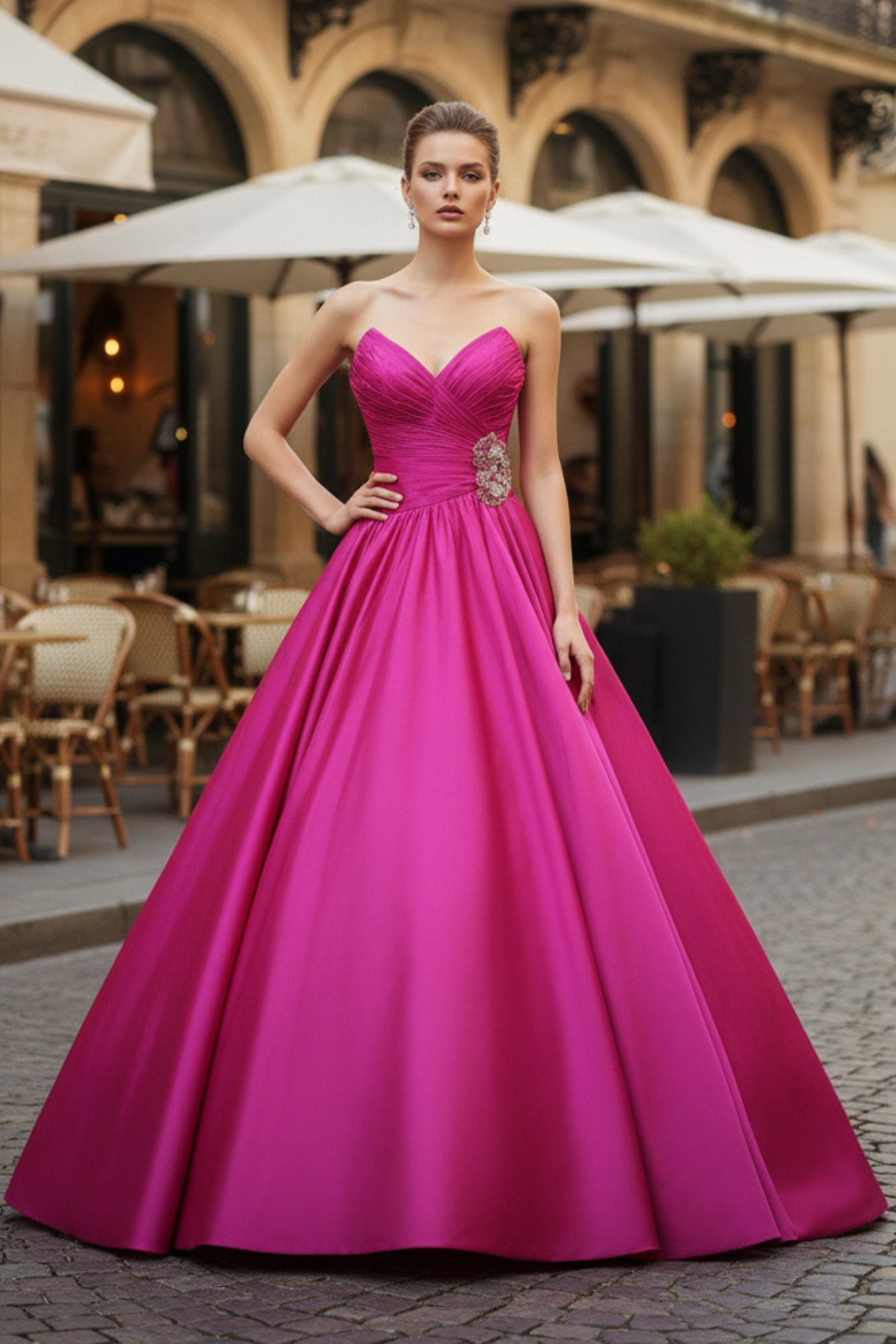 A line Hot Pink Strapless Sweetheart Long Prom Dress