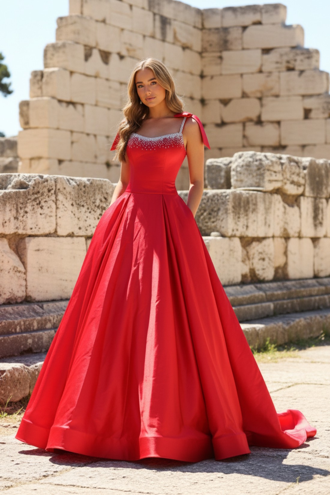 A line Spaghetti Straps Long Prom Dress With Beads