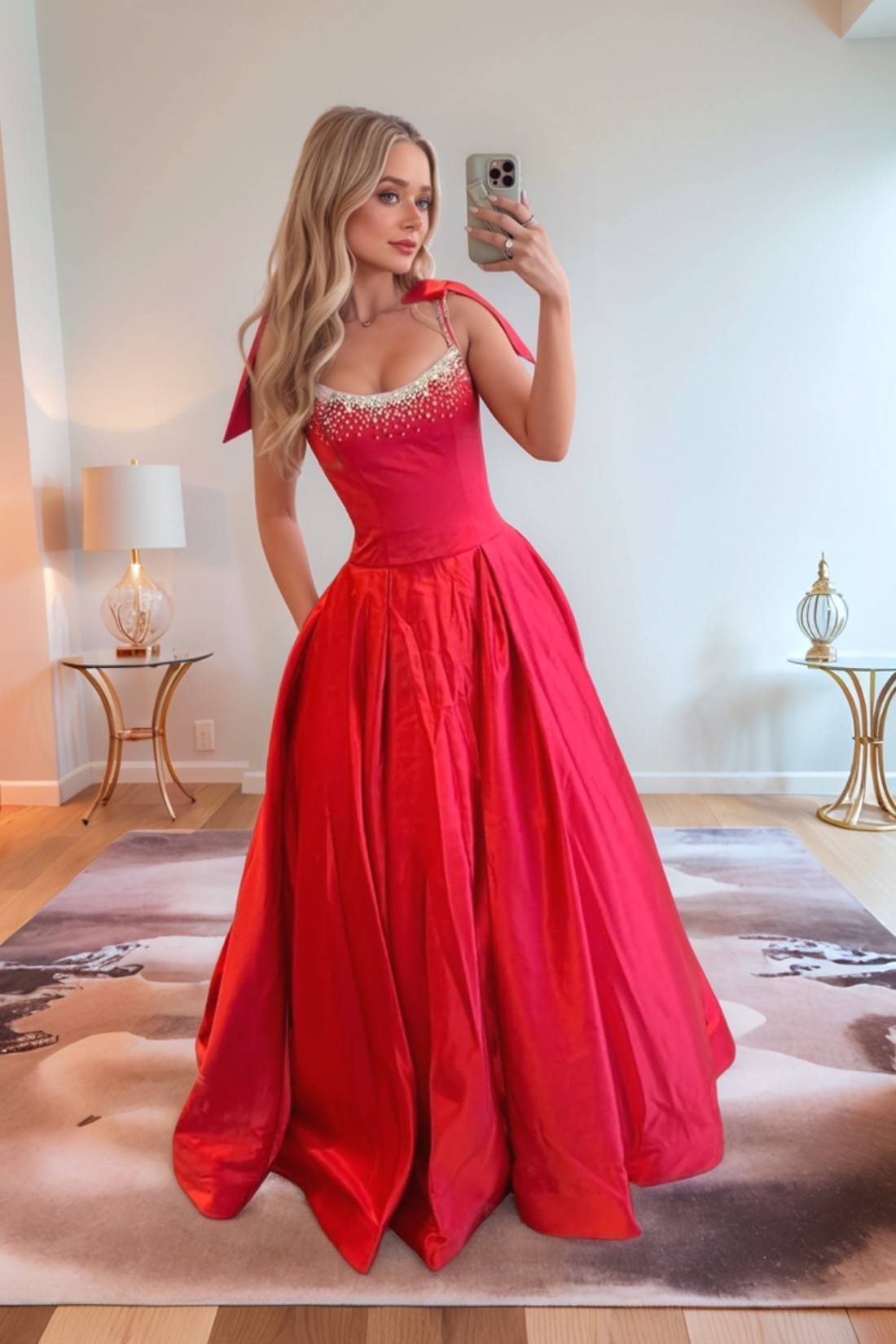 A line Spaghetti Straps Long Prom Dress With Beads