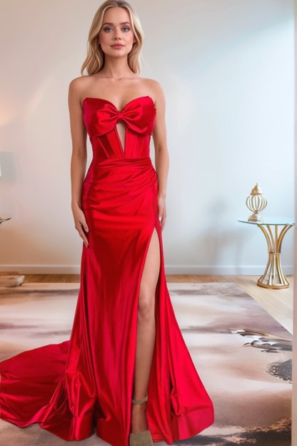 Mermaid Keyholes Sweep Train Satin Sweetheart Long Prom Dress