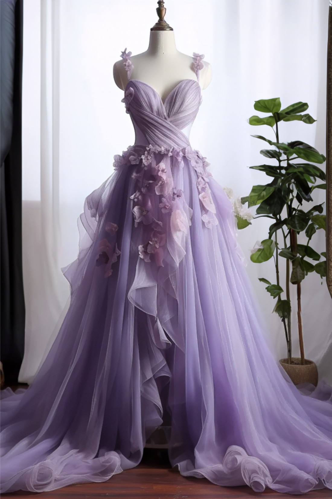 Tulle A line Strapless Sweetheart Prom Dress With Appliques