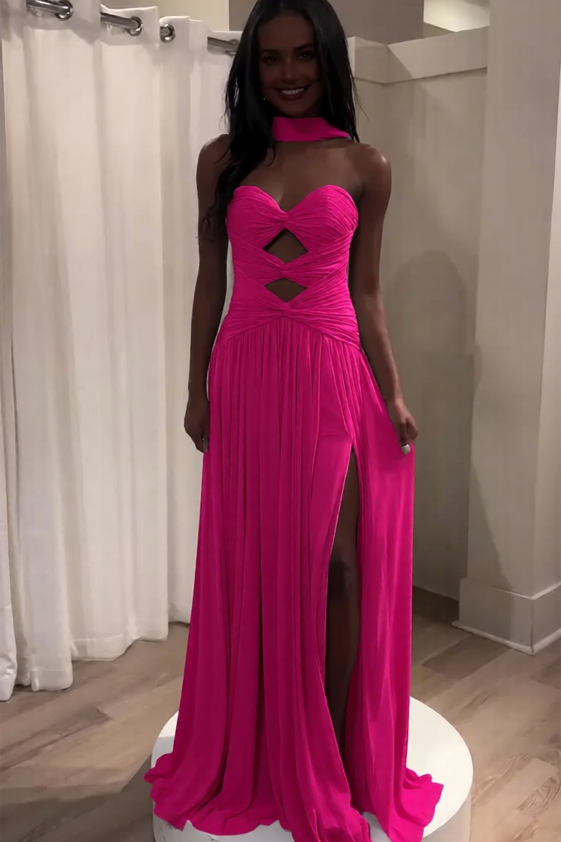 Hot Pink Sweetheart Long Prom Dress With Slit
