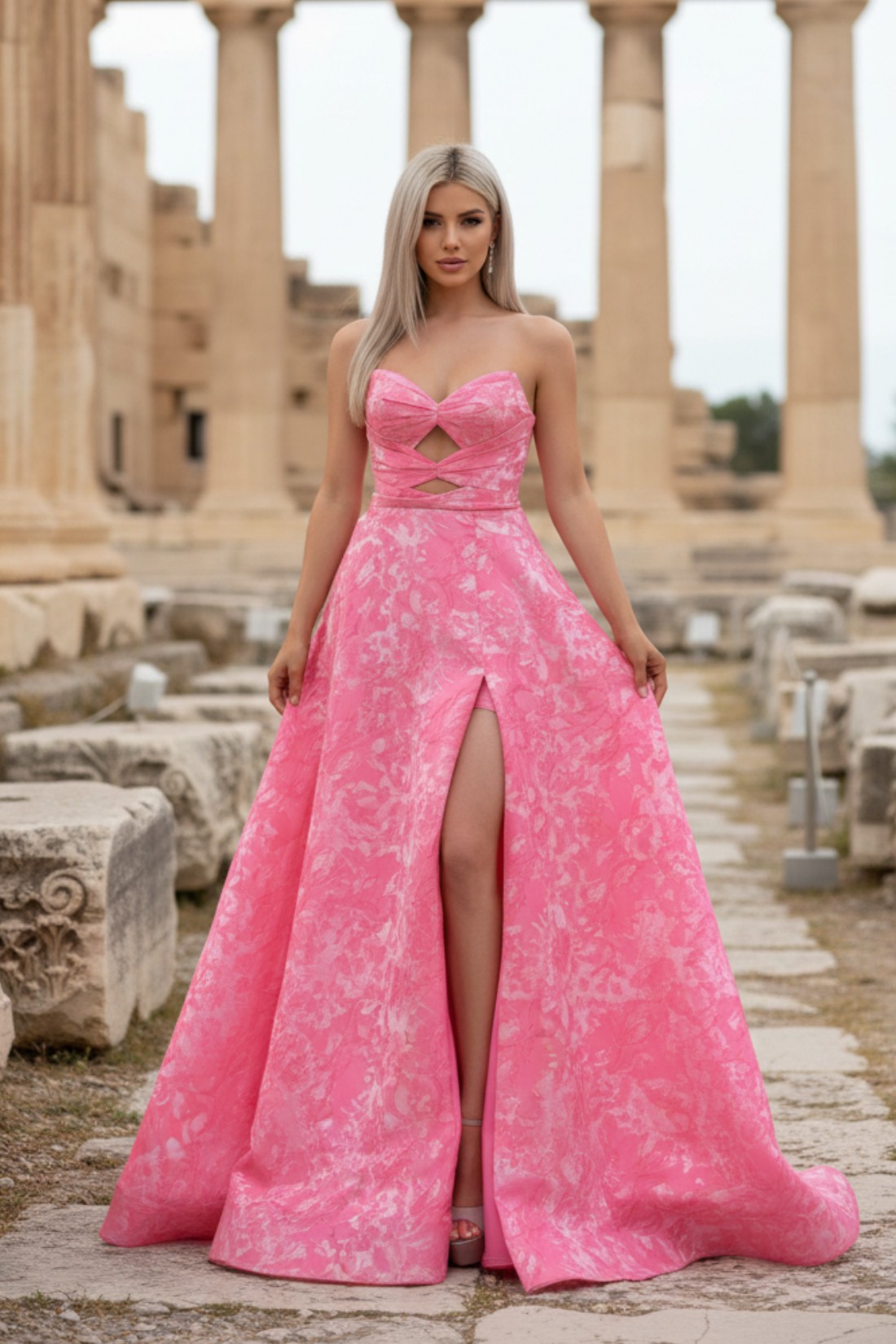 Pink Sweetheart Long Prom Dress With Slit