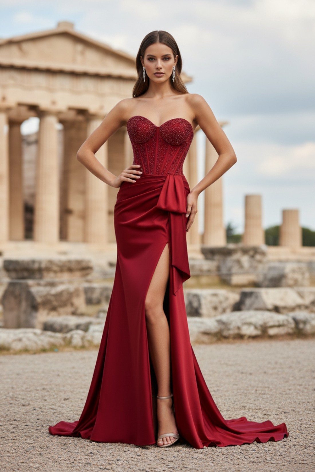 Mermaid Pink Sheath Strapless Sweetheart Long Prom Dress With Beads