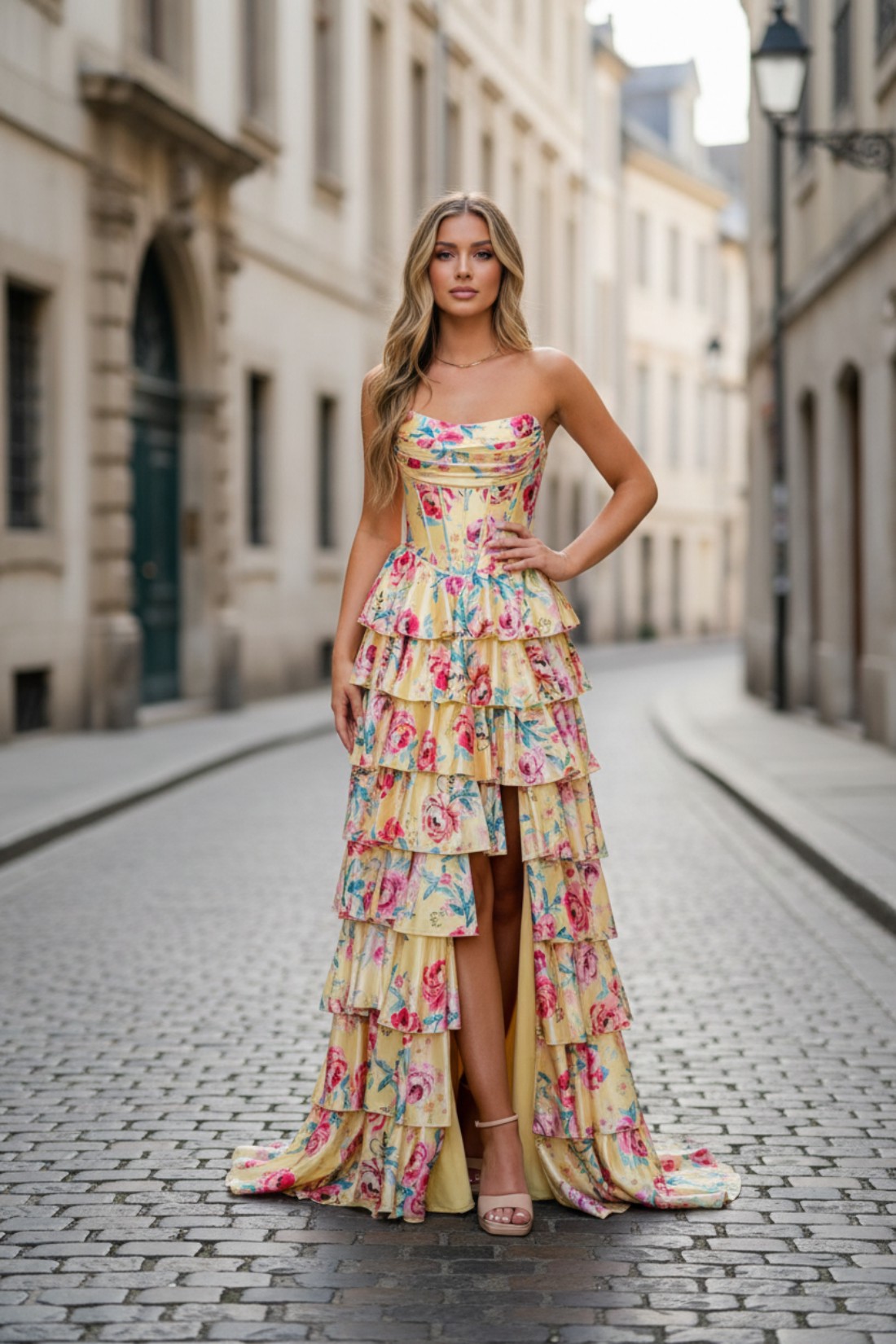 Sweetheart Mermaid Floral Long Prom Dress With Slit