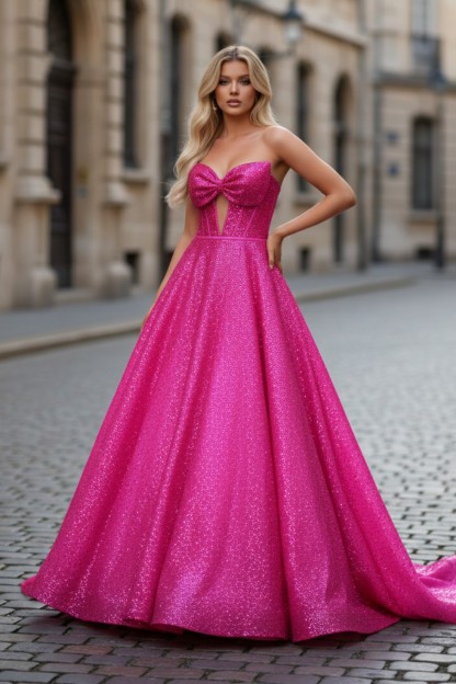 2026 A line Prom Dress Satin Sweetheart Strapless Keyhole With Glitter Beading