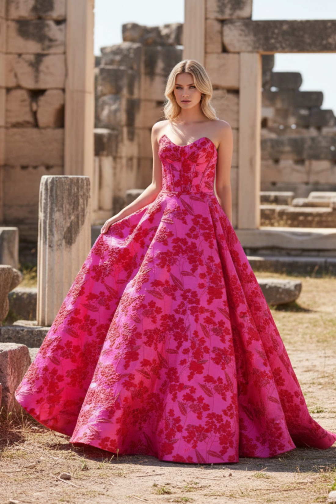 A line Strapless Sweetheart Prom Dress With 3D Floral