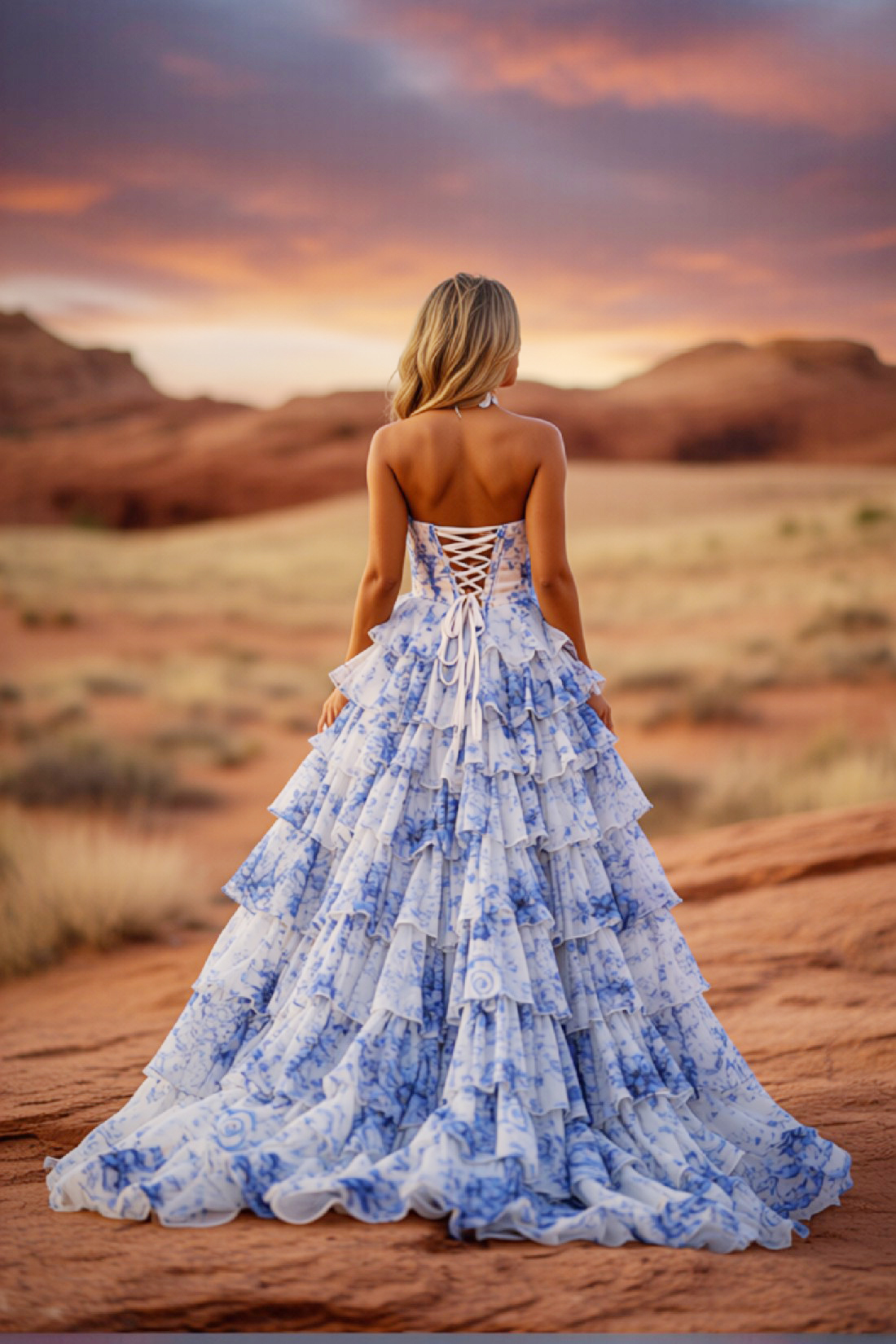 Sweetheart Strapless Silk Chiffon Corset Floral Prom Dress