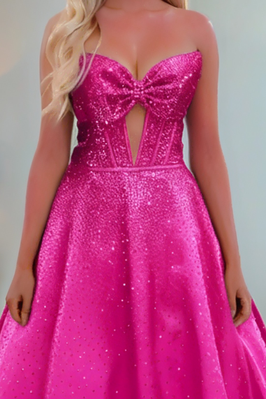 A line Satin Sweetheart Strapless Keyholes Prom Dress With Glitter Beading