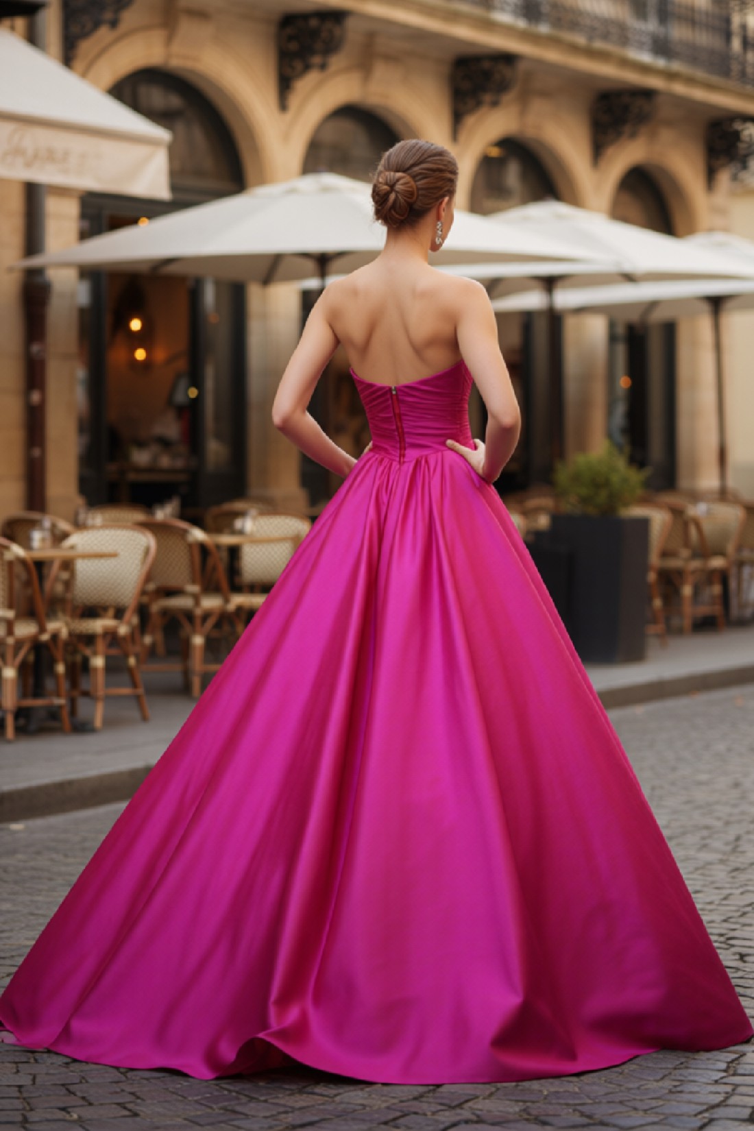 A line Hot Pink Strapless Sweetheart Long Prom Dress