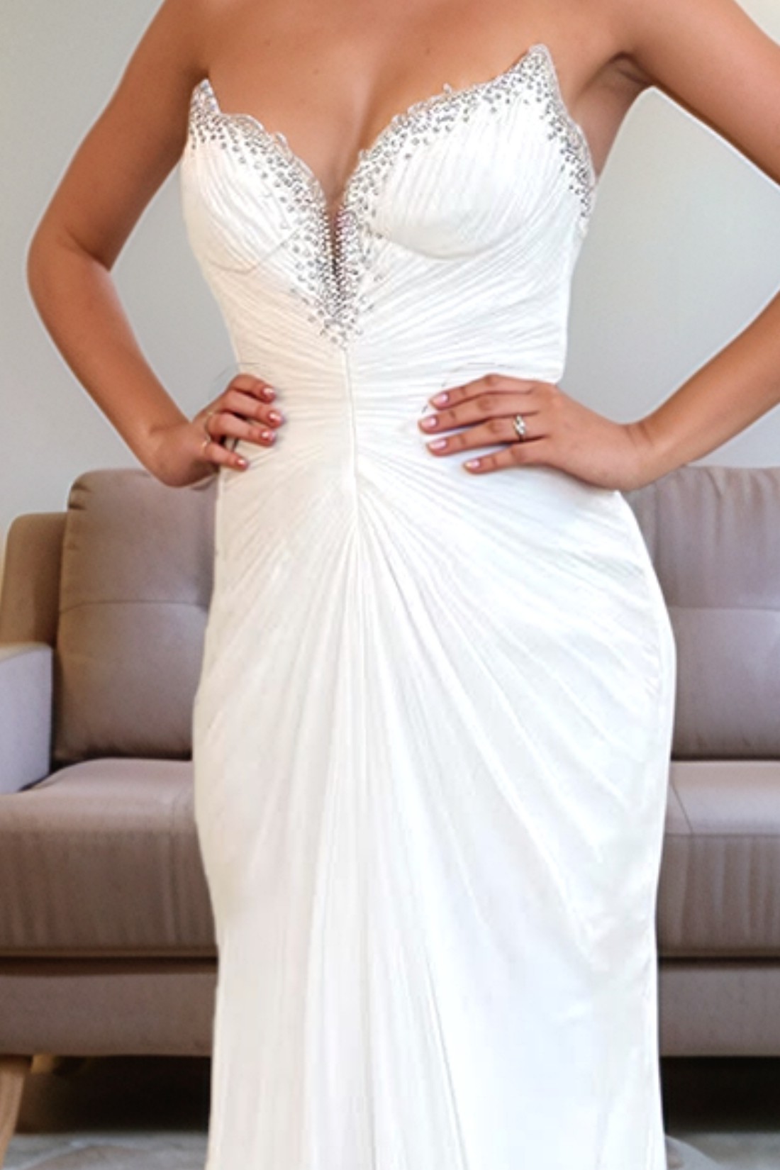 White Swan Strapless Mermaid Long Prom Dress With Slit