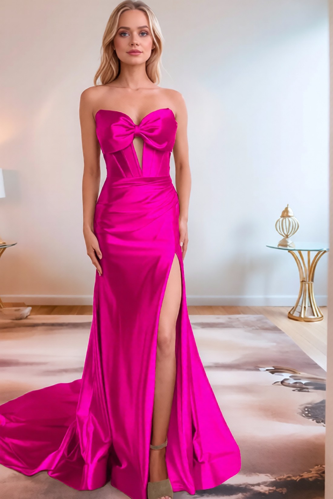 Mermaid Keyholes Sweep Train Satin Sweetheart Long Prom Dress