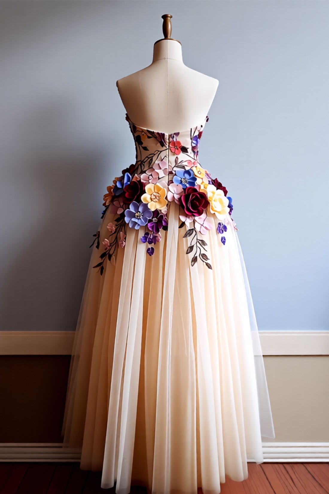 Tulle A line Strapless Prom Dress With Appliques