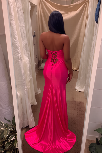 Mermaid Sexy Hot Pink Sweetheart Keyhole Long Prom Dress