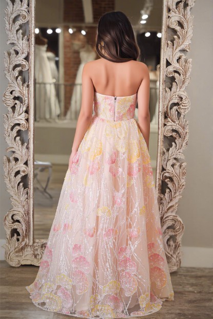 A-line Appliques Embroidery Strapless Prom Dress