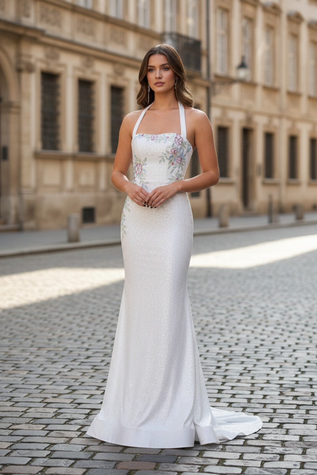 Mermaid Halter Sweep Train Prom Dress With Beading