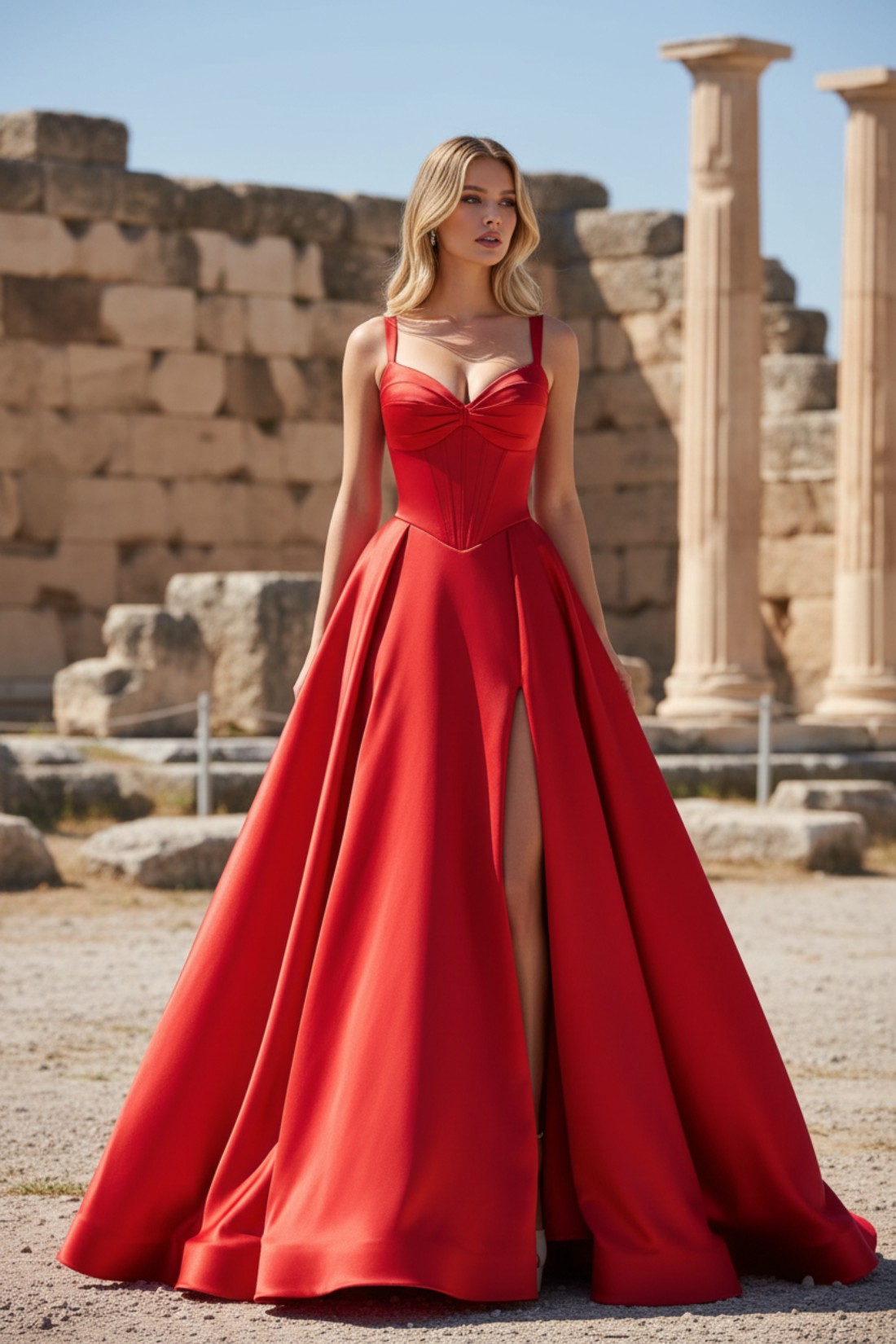 A line Spaghetti Straps Sweetheart Prom Dress With Slit