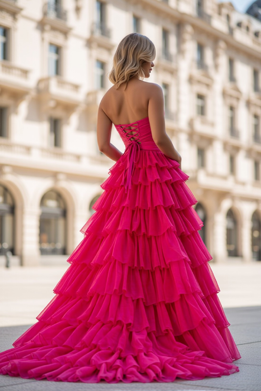 A line Tiered Keyhole Strapless Sweetheart Long Prom Dress