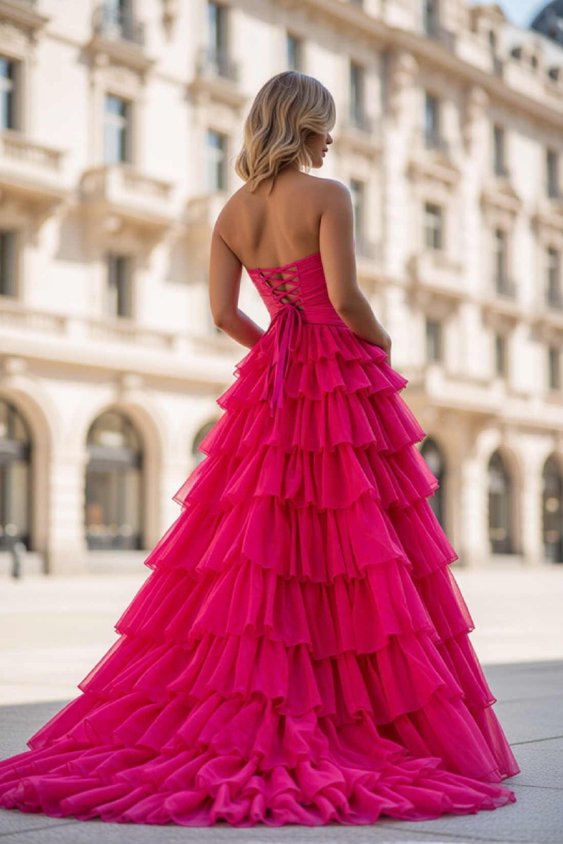 A line Tiered Keyhole Strapless Sweetheart Long Prom Dress