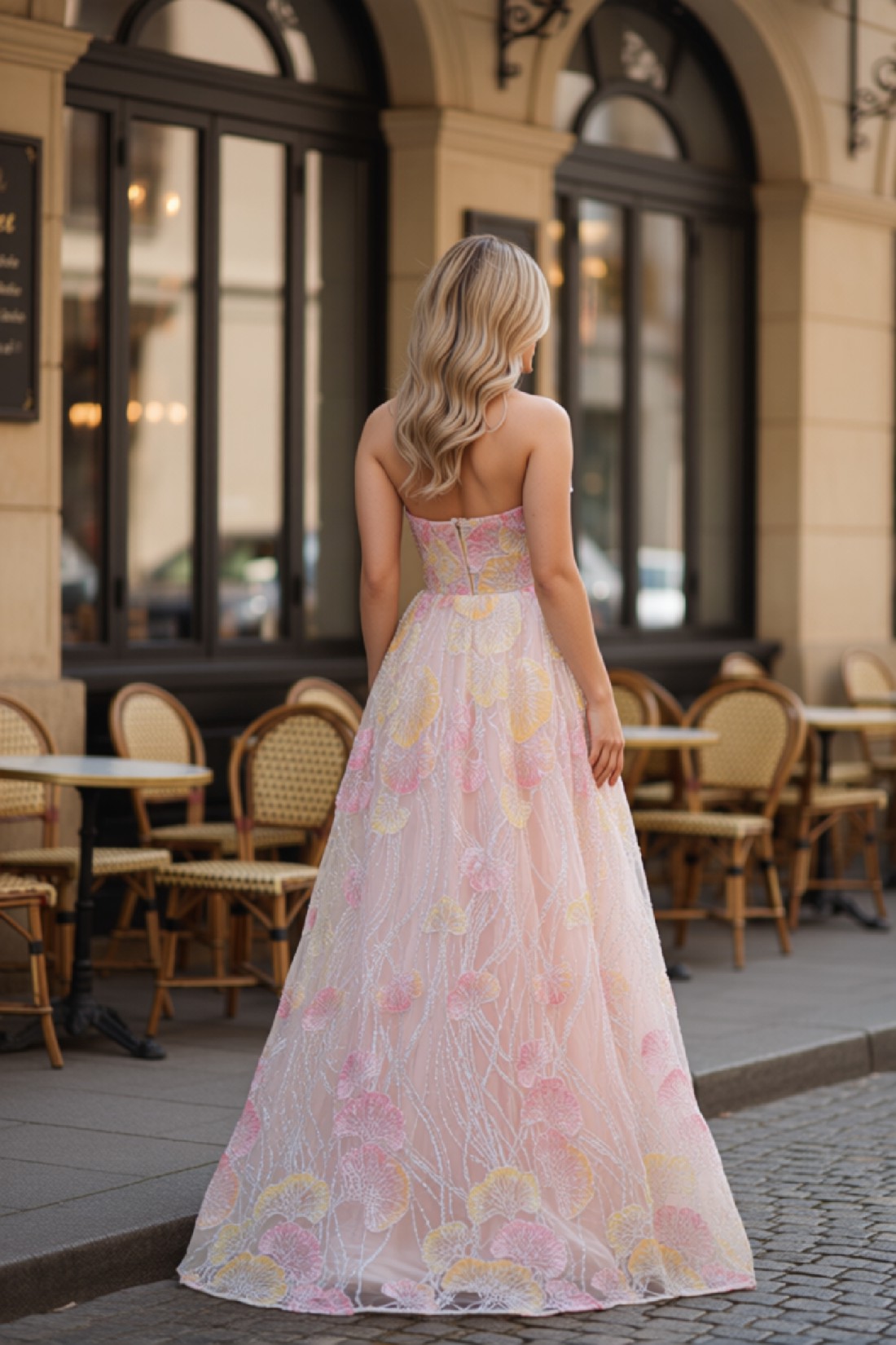 A-line Appliques Embroidery Strapless Prom Dress