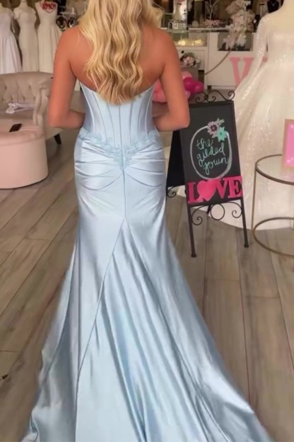 Mermaid Satin V Neck Strapless Prom Dress