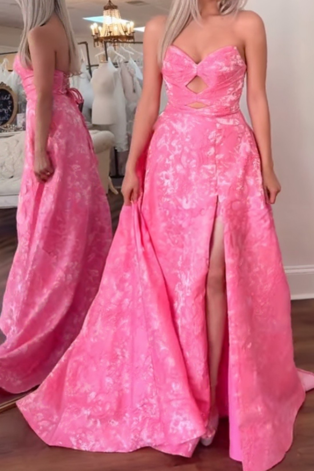 Pink Sweetheart Long Prom Dress With Slit