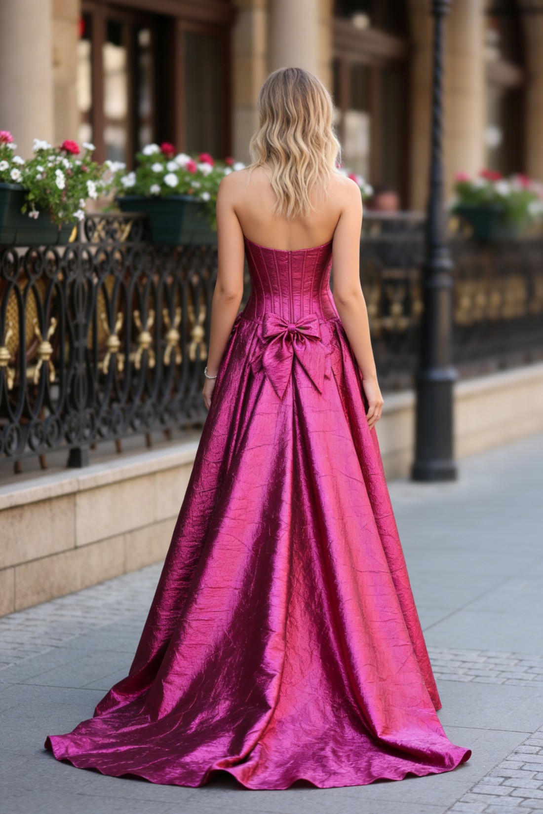A line Elegant Fuchsin Strapless Sweetheart Long Prom Dress With Bows