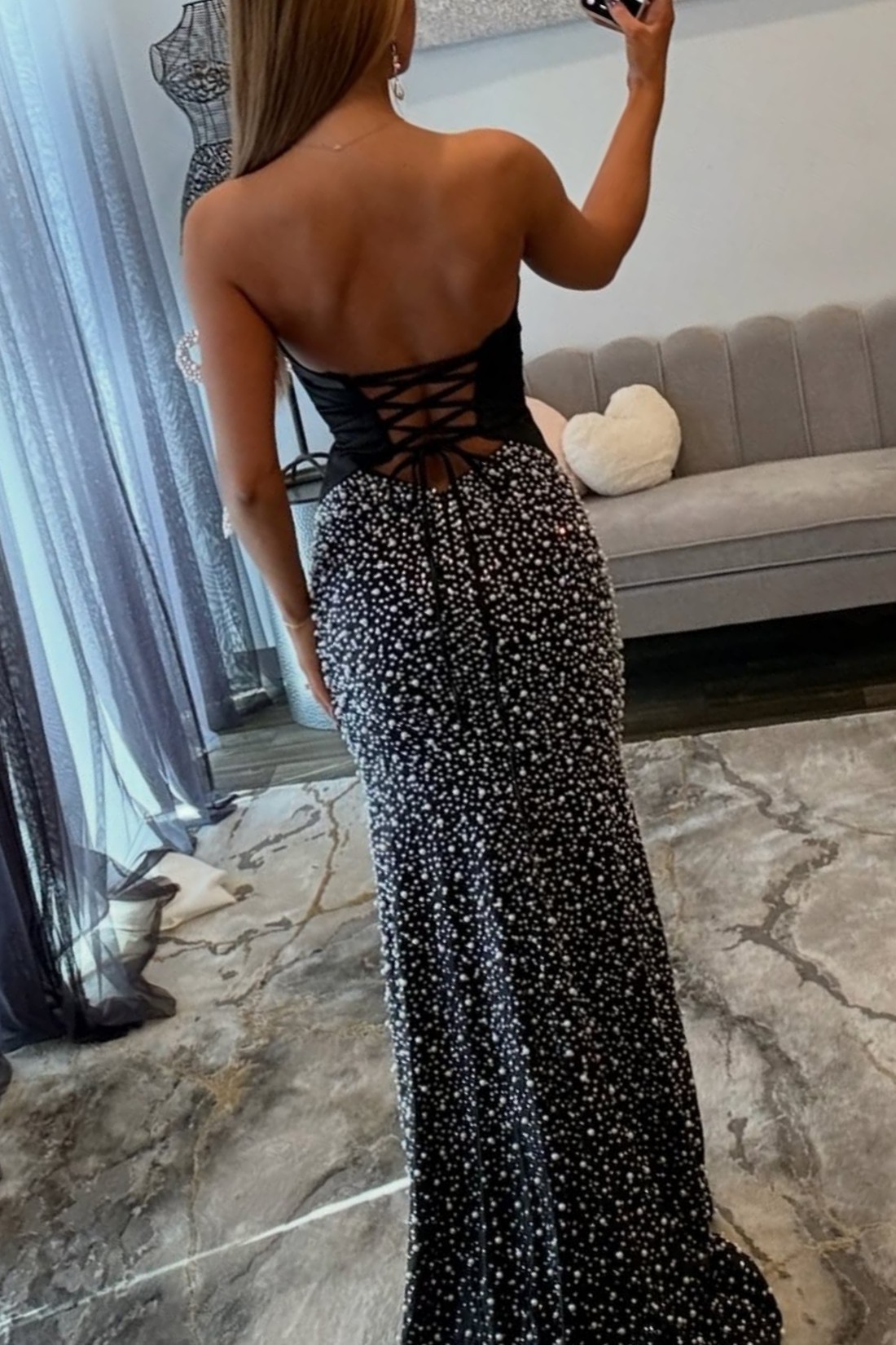 Elegant Mermaid Keyholes Long Prom Dress With Pearls