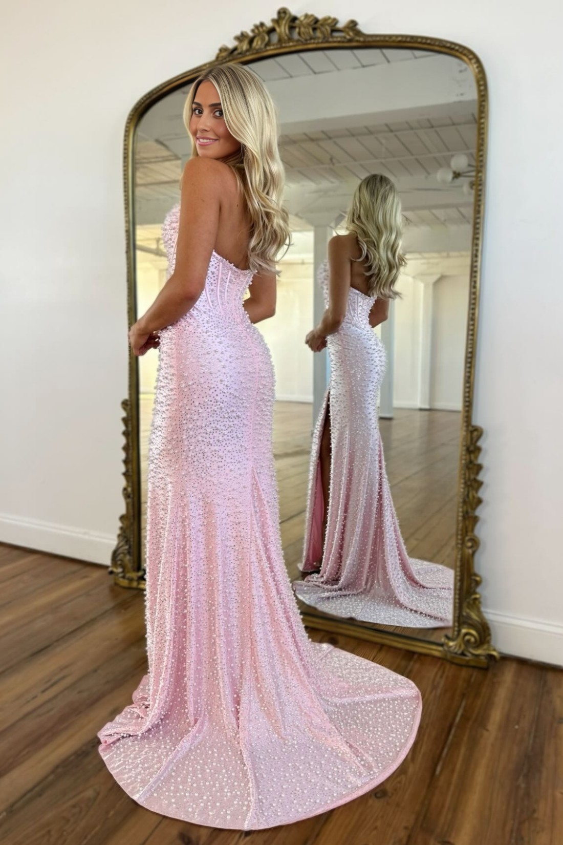Mermaid Halter Sweetheart Long Prom Dress With Pearls