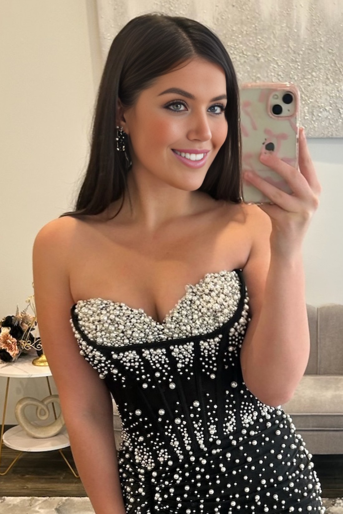 Mermaid Sexy Pink Sweetheart Sheer Bodice Prom Dress