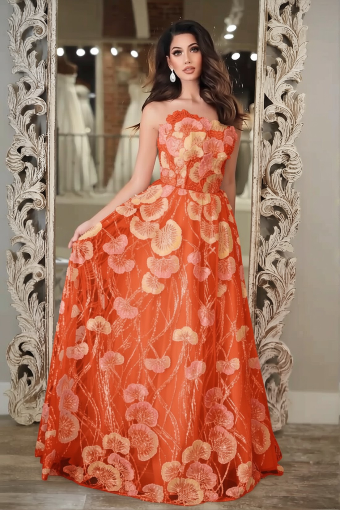 A-line Appliques Embroidery Strapless Prom Dress