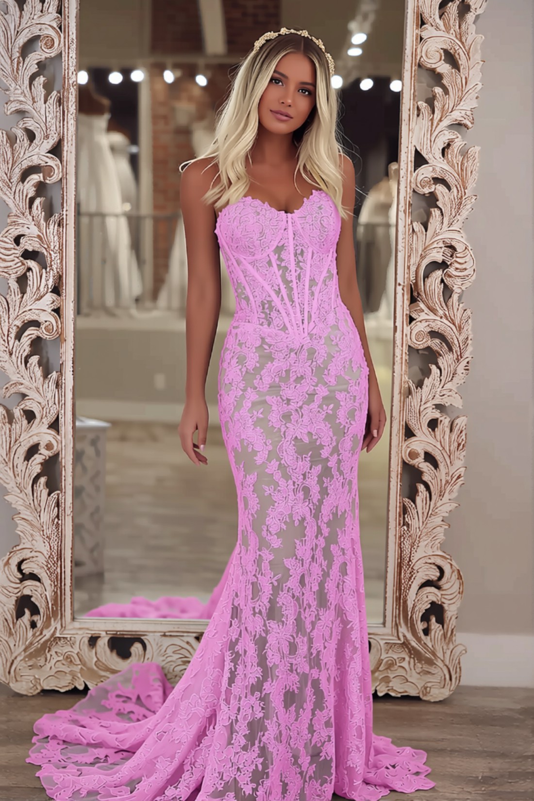 Mermaid Light Blue Appliques Long Prom Dress