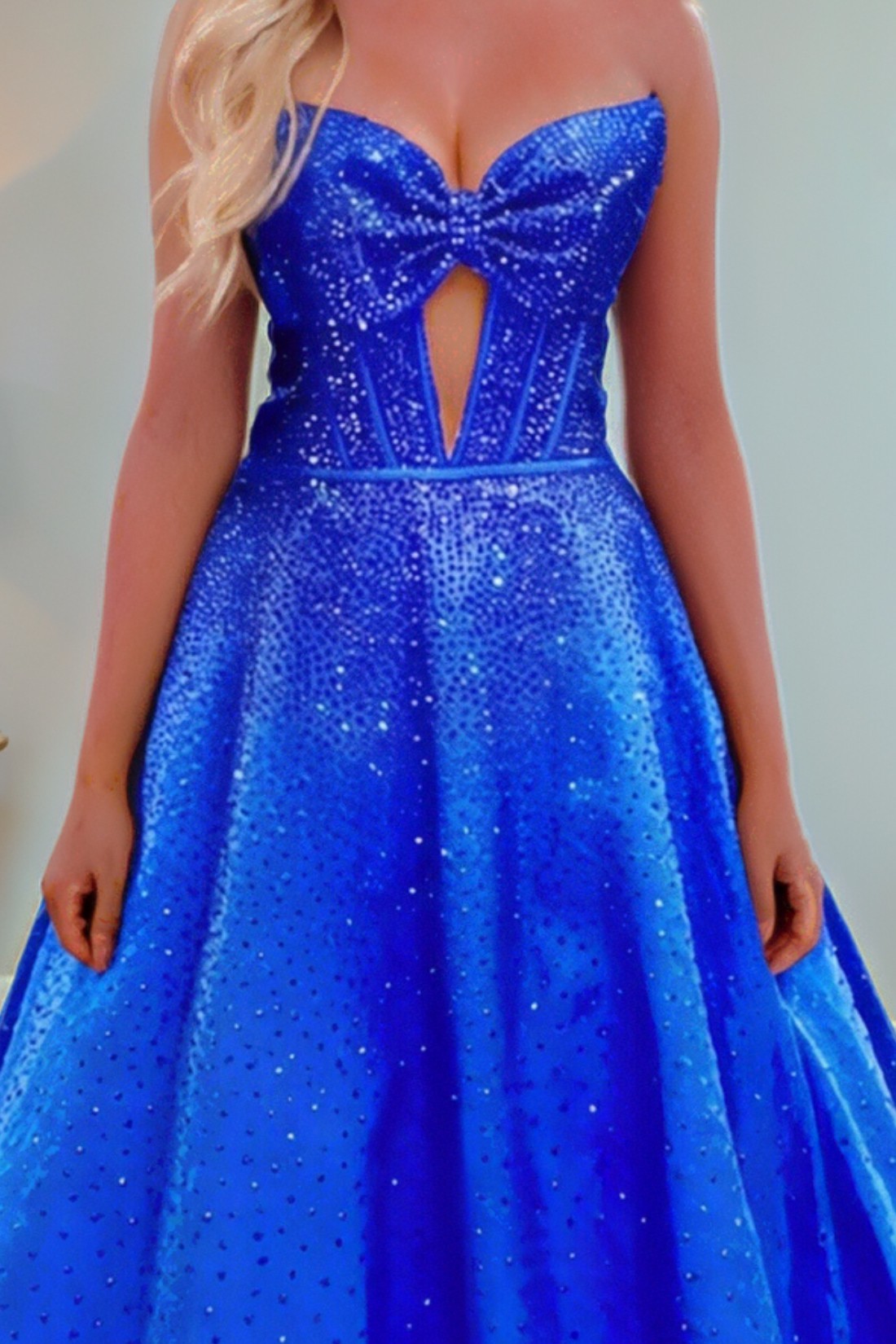 A line Satin Sweetheart Strapless Keyholes Prom Dress With Glitter Beading