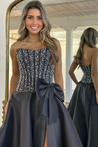 2026 A-line Strapless Long Prom Dress With Pearls