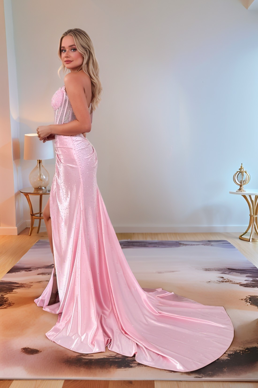 Mermaid Spaghetti Straps Strapless Satin Prom Dress With Beads