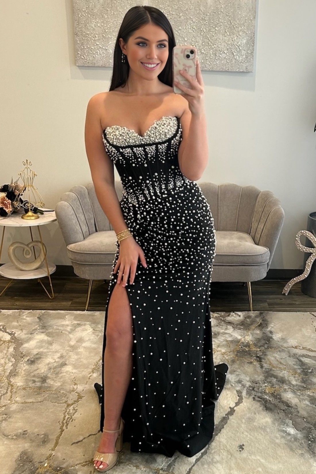 Mermaid Sexy Pink Sweetheart Sheer Bodice Prom Dress