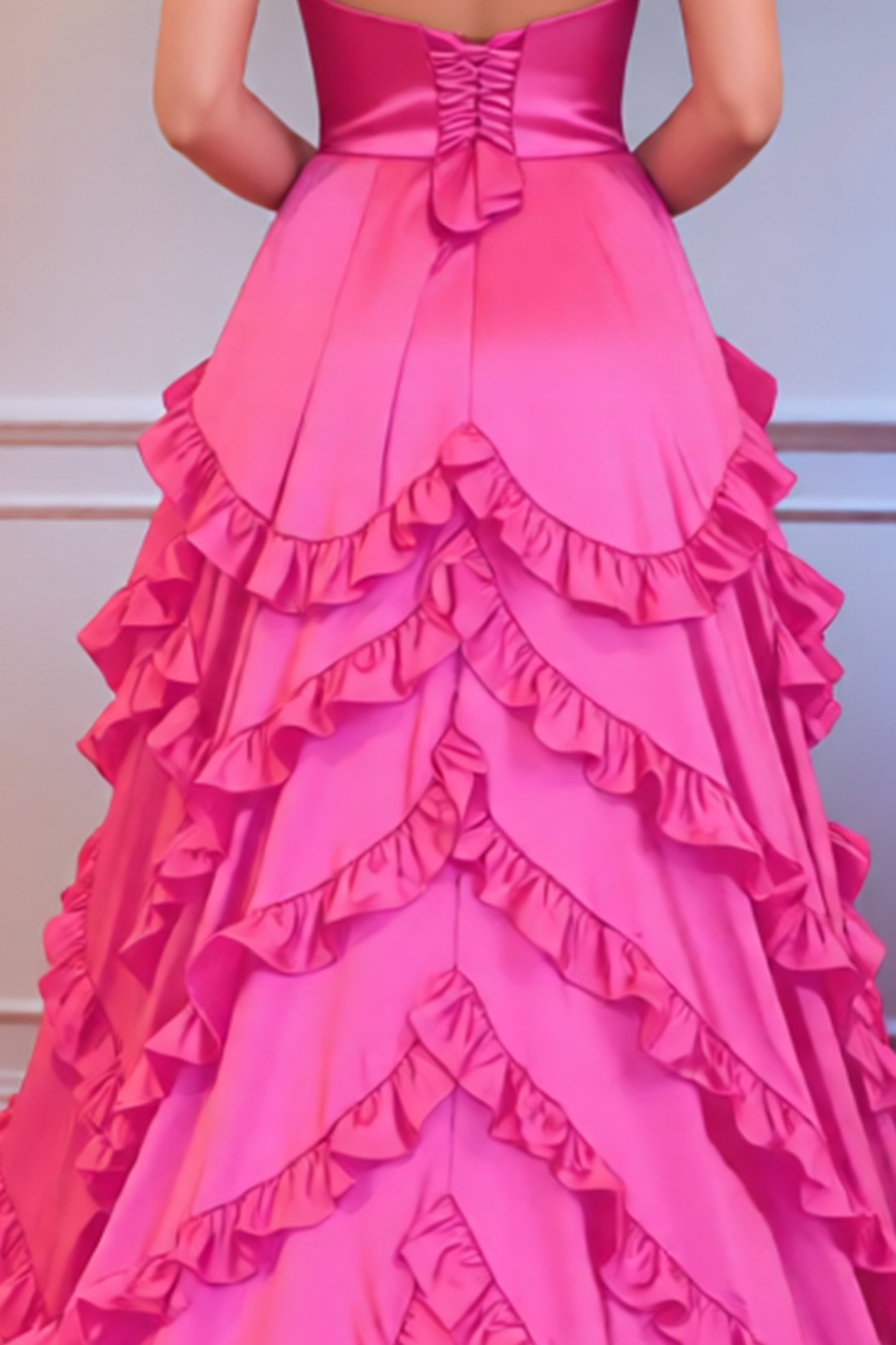 A line High Neck Ruffles Sweep Train Prom Dress