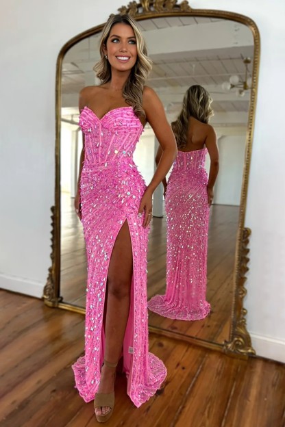 Sexy Sweetheart Strapless Mermaid Long Prom Dress With Sequins