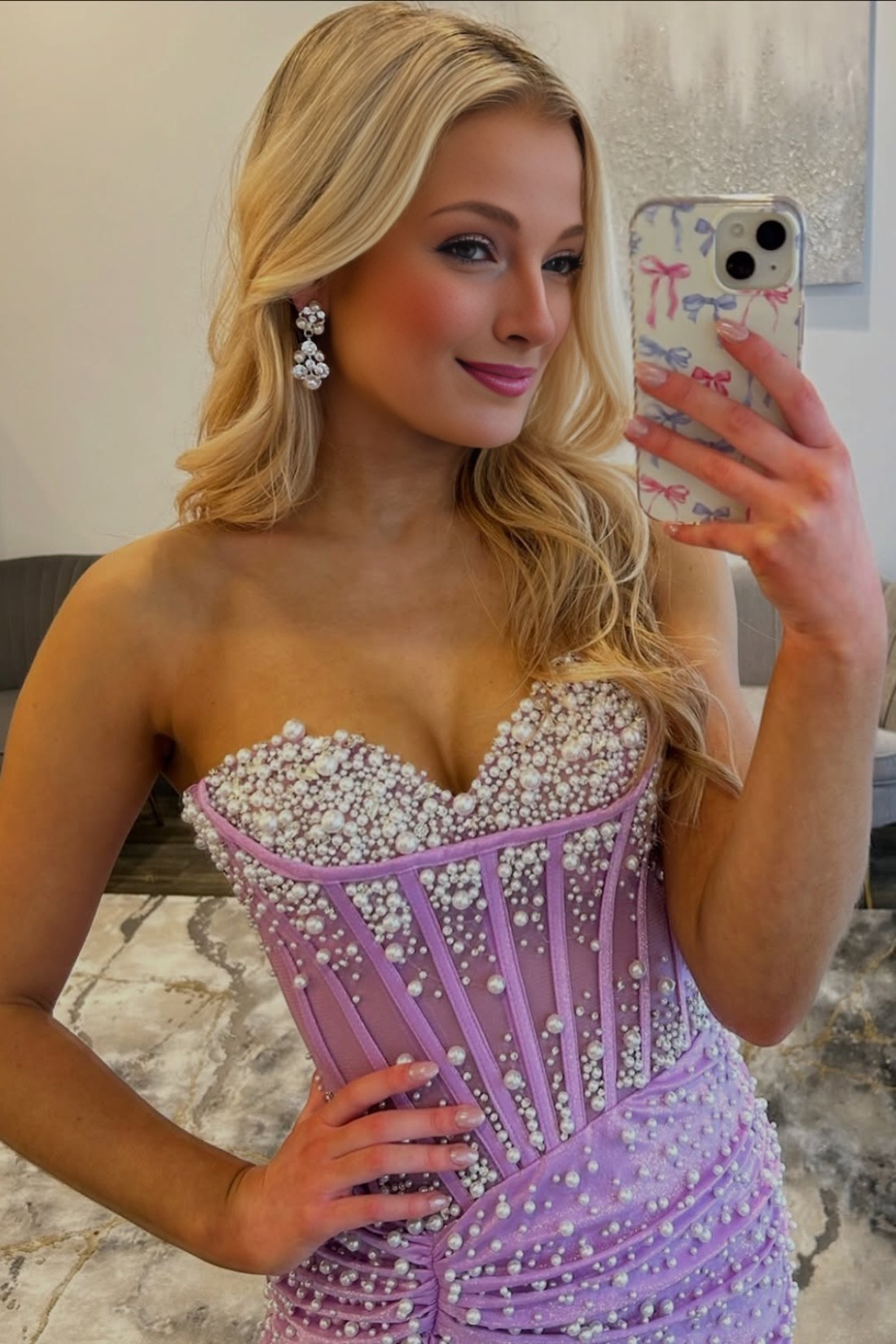 Mermaid Sexy Pink Sweetheart Sheer Bodice Prom Dress