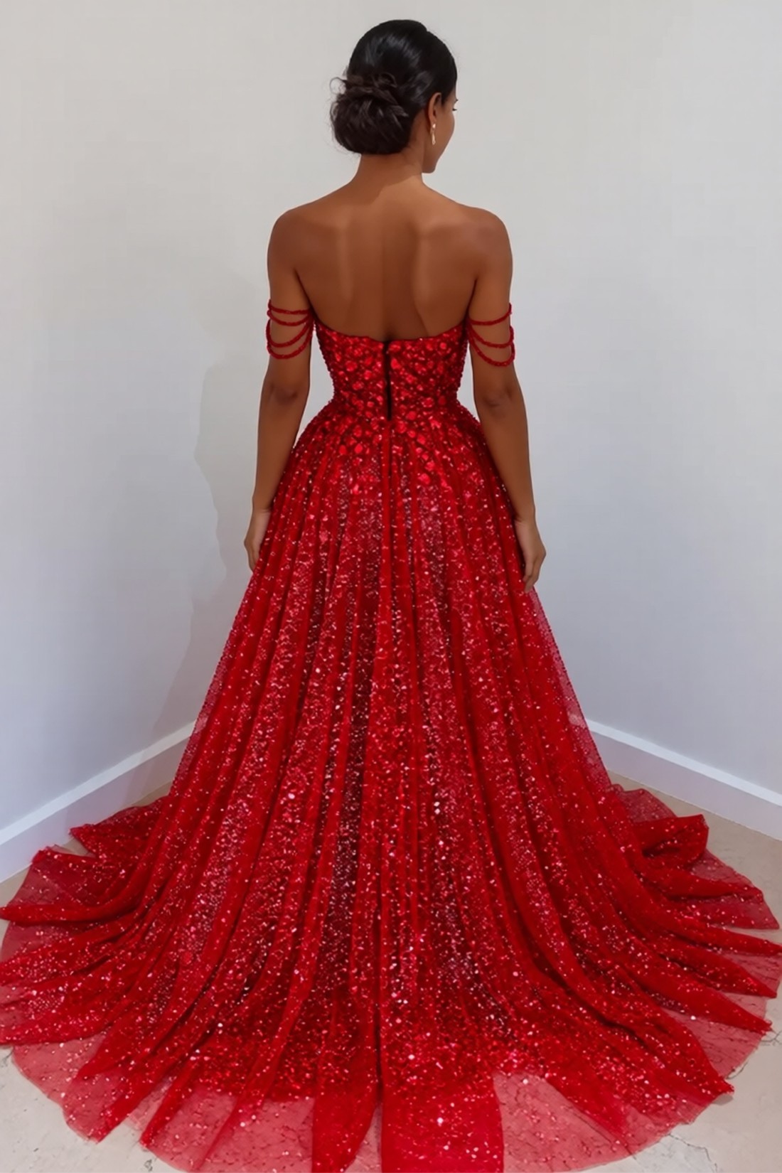 Sparkly Long A-line Sweetheart Sleeveless Sequined Evening Prom Dress