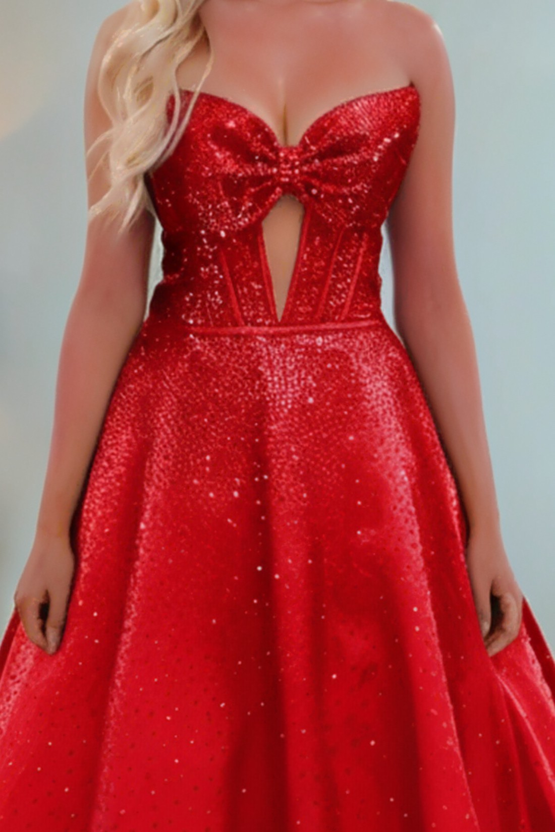 A line Satin Sweetheart Strapless Keyholes Prom Dress With Glitter Beading