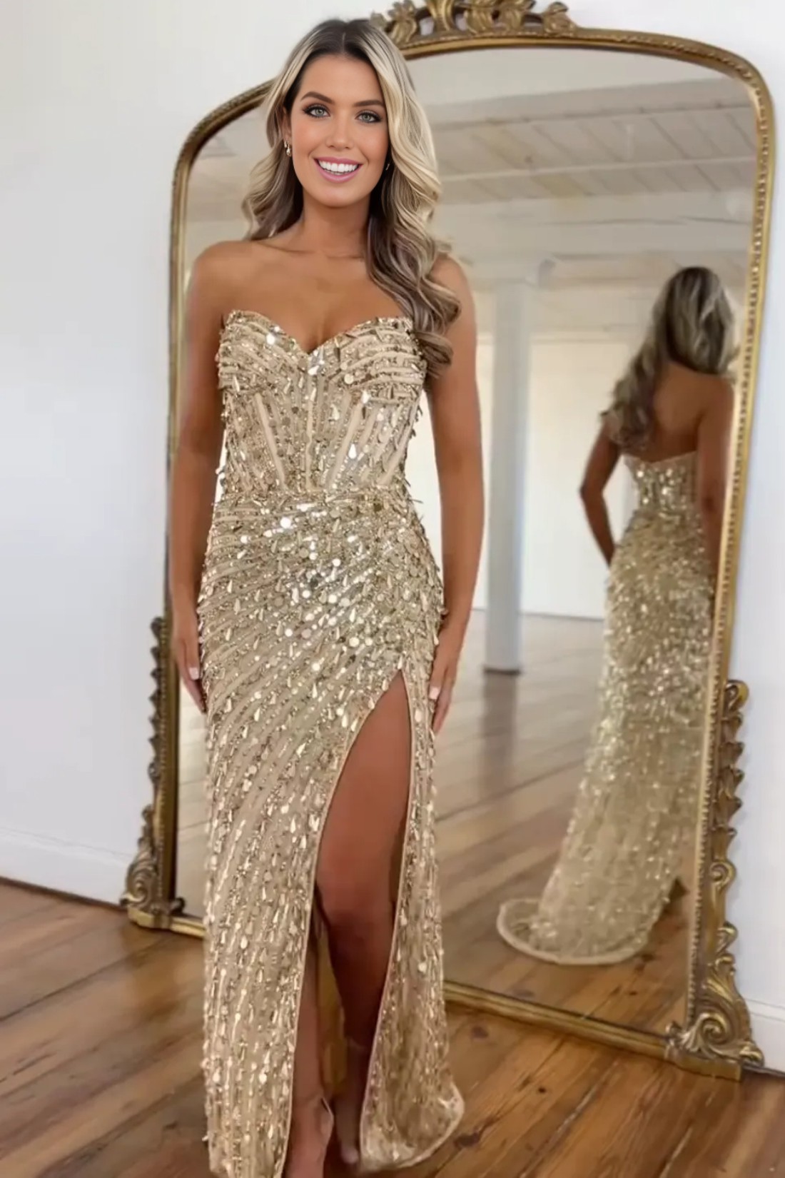 Sexy Sweetheart Strapless Mermaid Long Prom Dress With Sequins