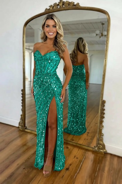 Sexy Sweetheart Strapless Mermaid Long Prom Dress With Sequins