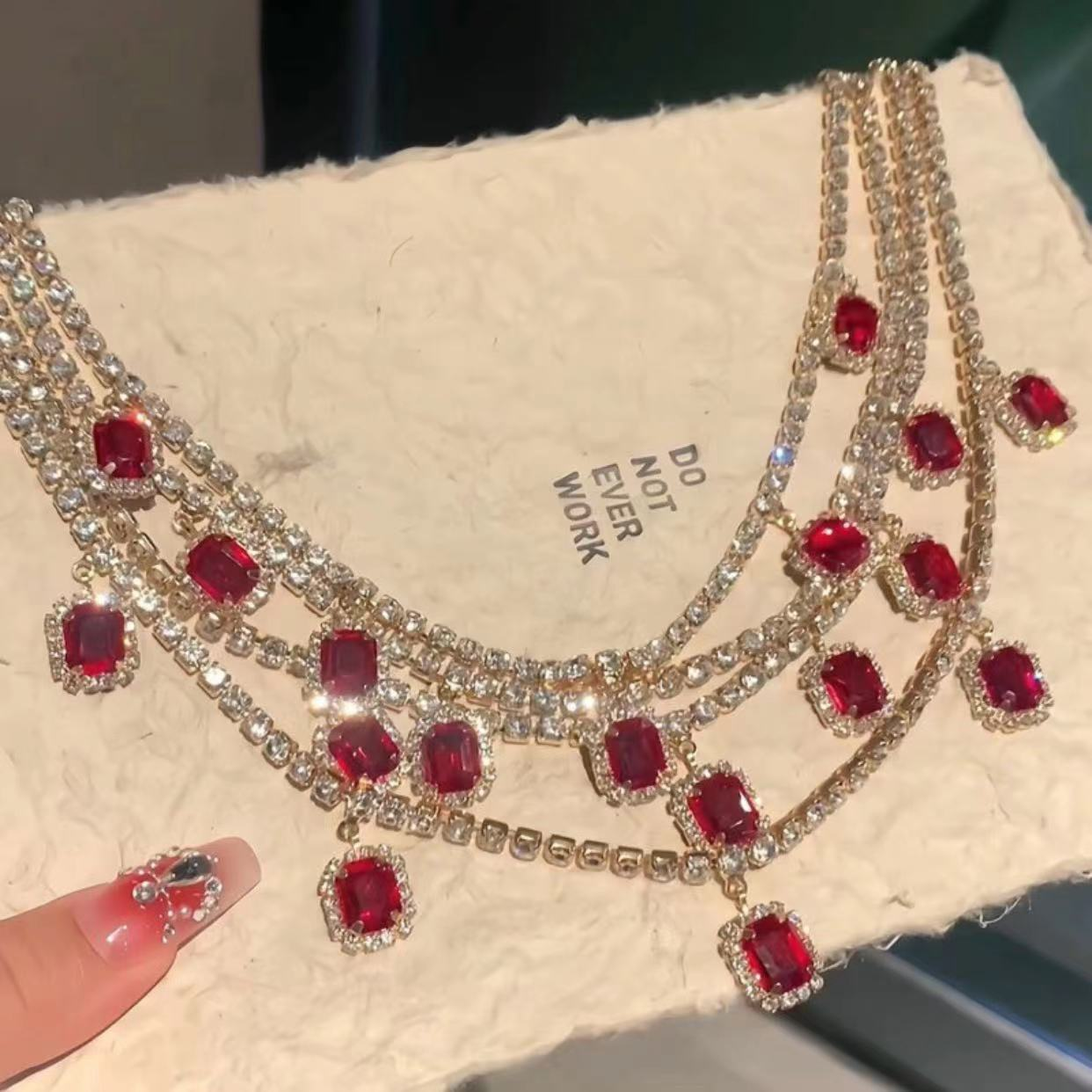 Multi-layered Emerald Crystal Gemstone Pendant Necklace