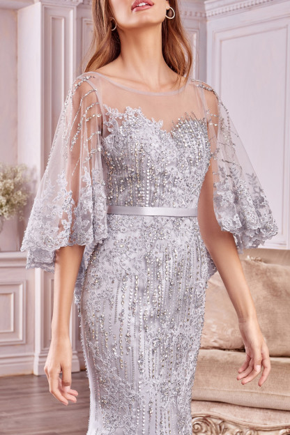 Luxury Long Mermaid Tulle Sleeveless Lace Prom Dresses with Sleeves - YESBABYONLINE