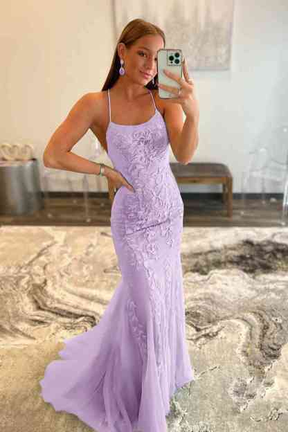Stunning Blue Lace Appliqus Long Prom Dress