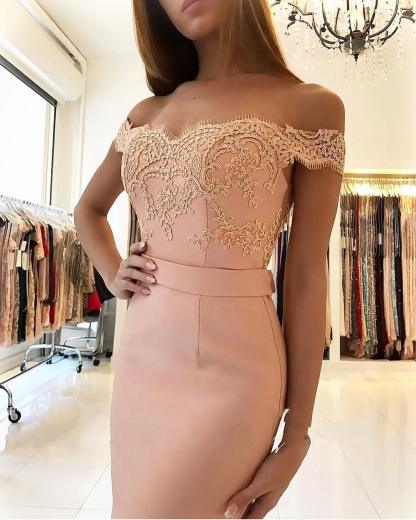 Chic Long Off-the-shoulder Backless Mermaid Evening Dress Appliques Lace Party Gown - YESBABYONLINE